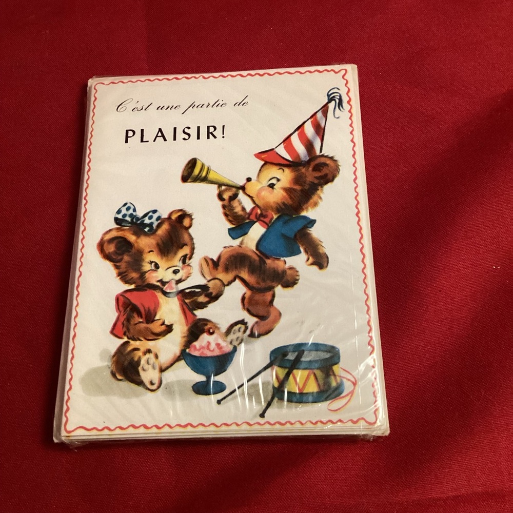 Vintage New old stock invitation to birthday text in French with enveloppes
